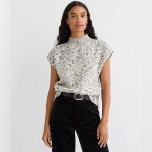 Loft Melange Ribtrim Sleeveless Mock Neck Sweater Size XL Salt/Pepper NEW